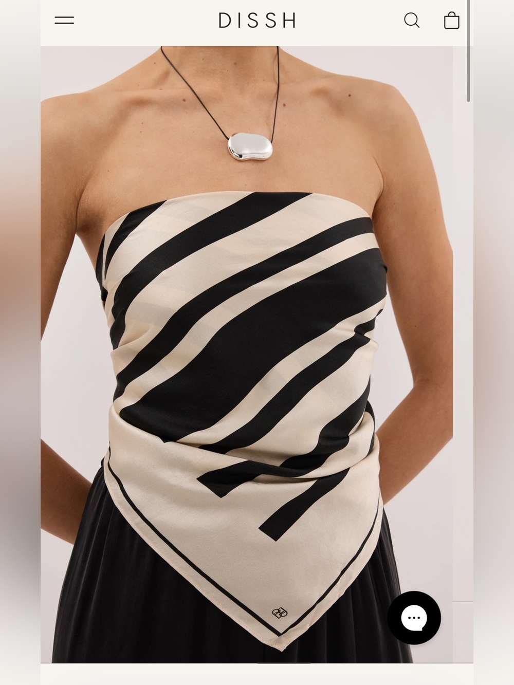 DISSH Strapless Black and Cream Diagonal Stripe Scarf Dress